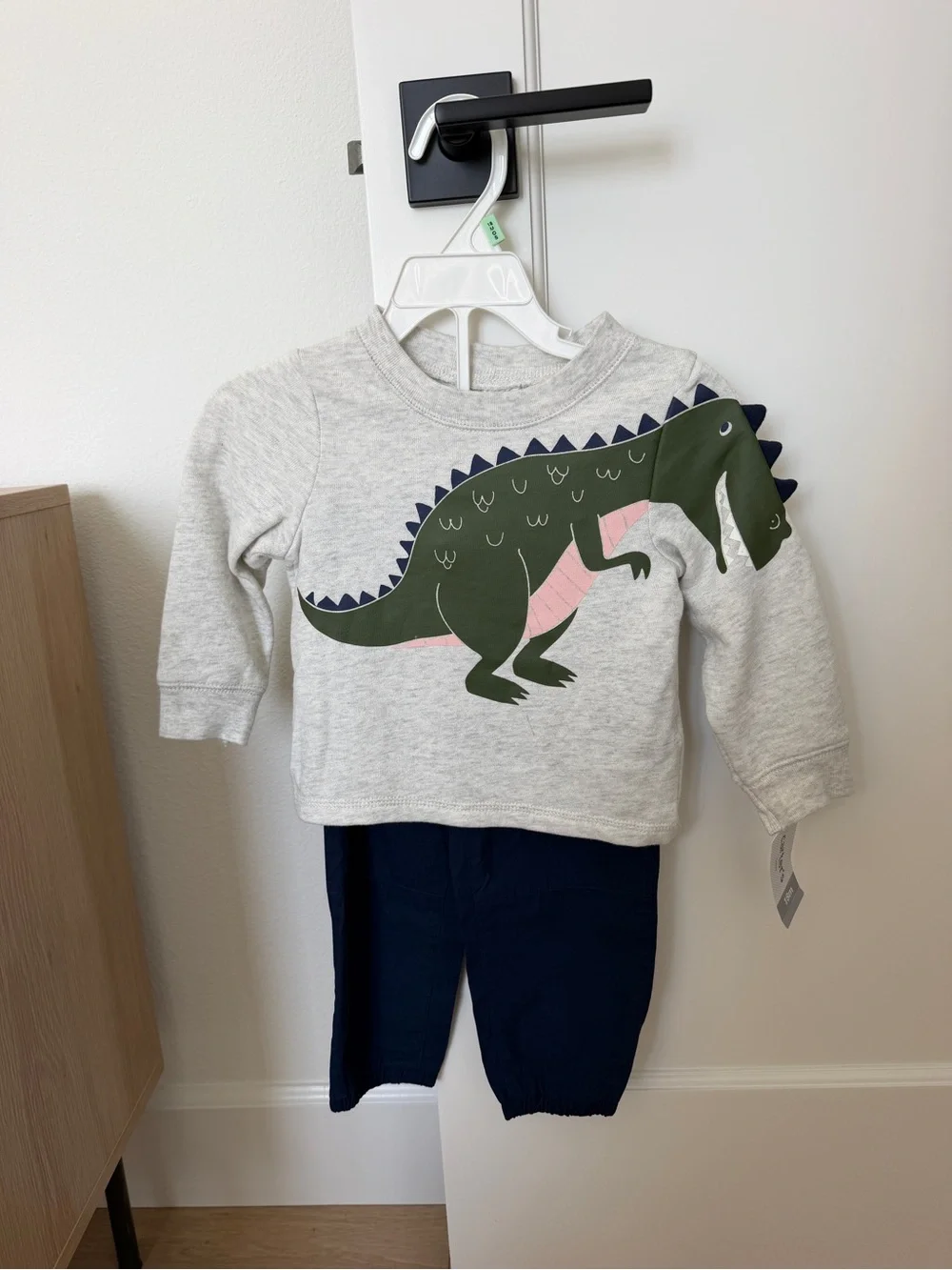 Carter's Heather Gray Sweatshirt with Green & Pink Dinosaur Graphic